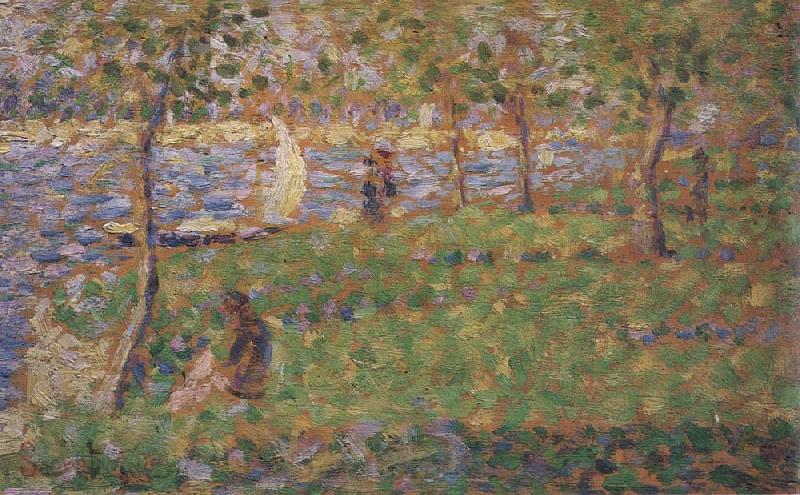 Georges Seurat Etude pour Moyenne Distance,gauche,avec Bateau a Voile Spain oil painting art